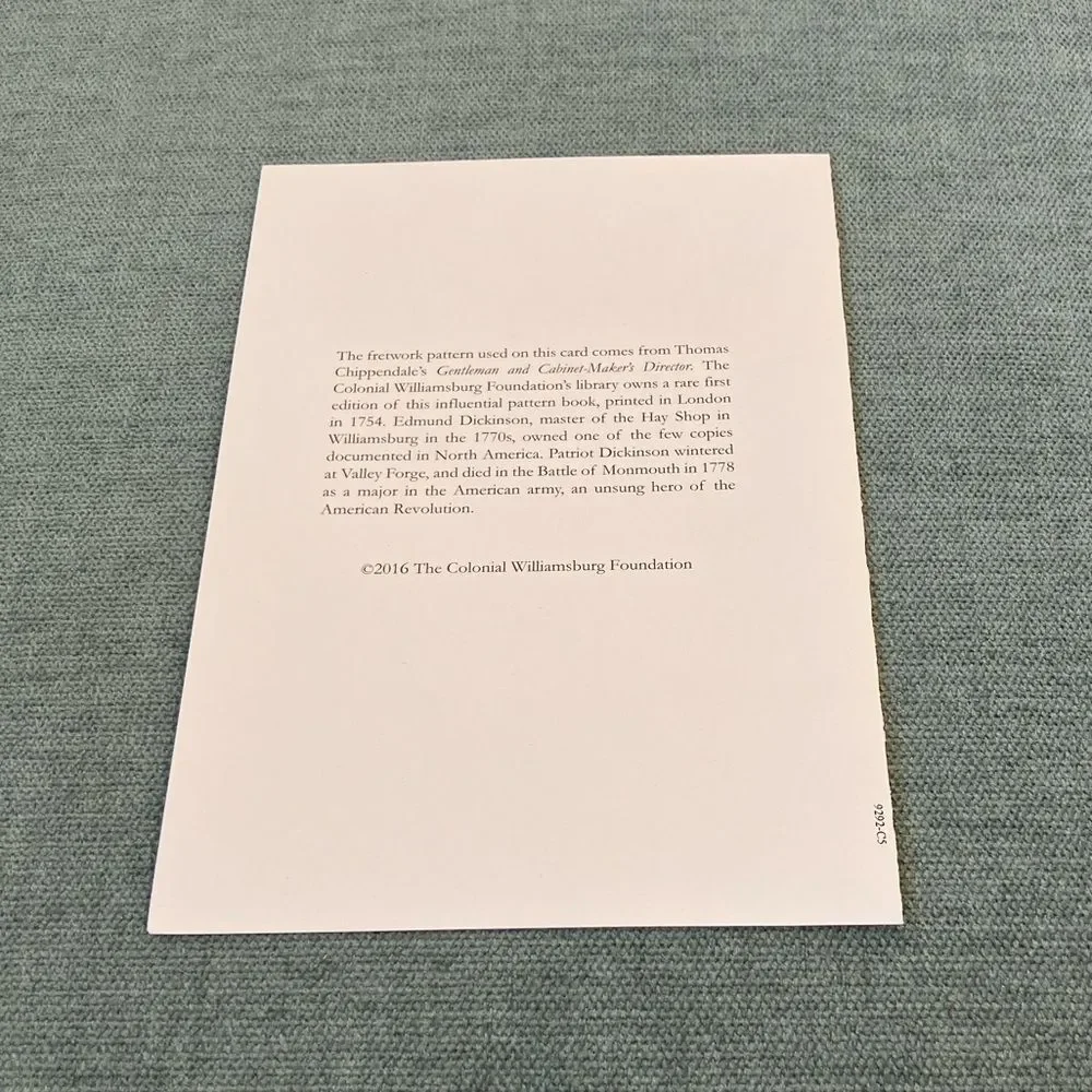 Colonial Williamsburg Blank Card, Letter M
